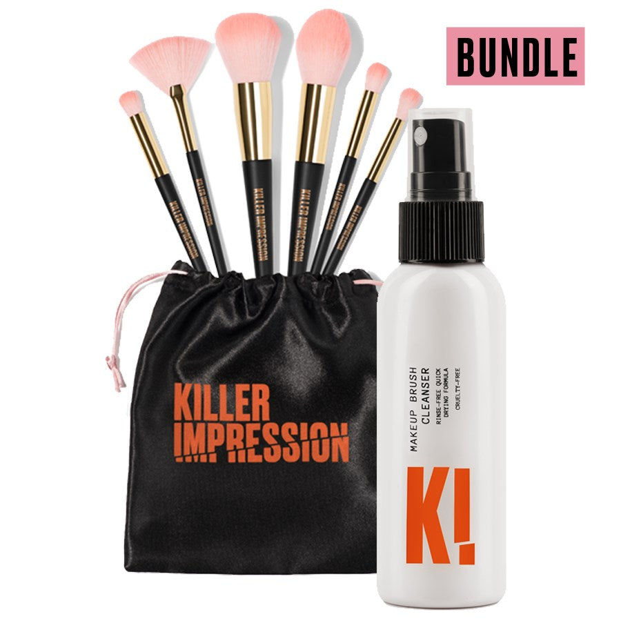 Killer Impression Bundle: Essential Makeup Brushes Full Set & Makeup Brush Cleanser
